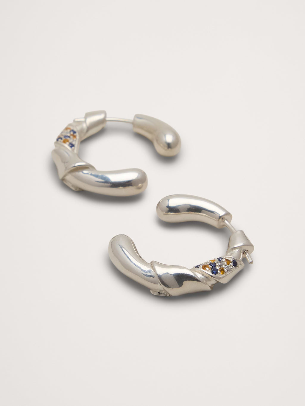 Rhinestone Ribbon Hoop Earrings - Silver