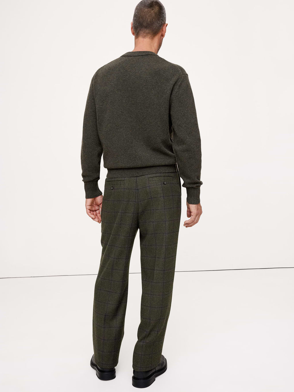 Straight Flannel Pleated Dress Pant - Olive Green Plaid