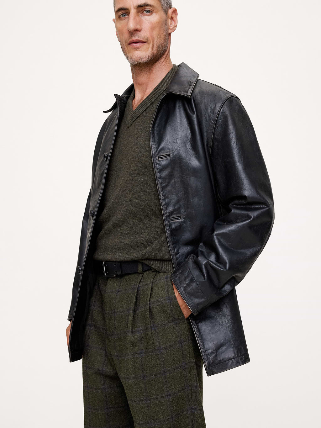 Straight Flannel Pleated Dress Pant - Olive Green Plaid