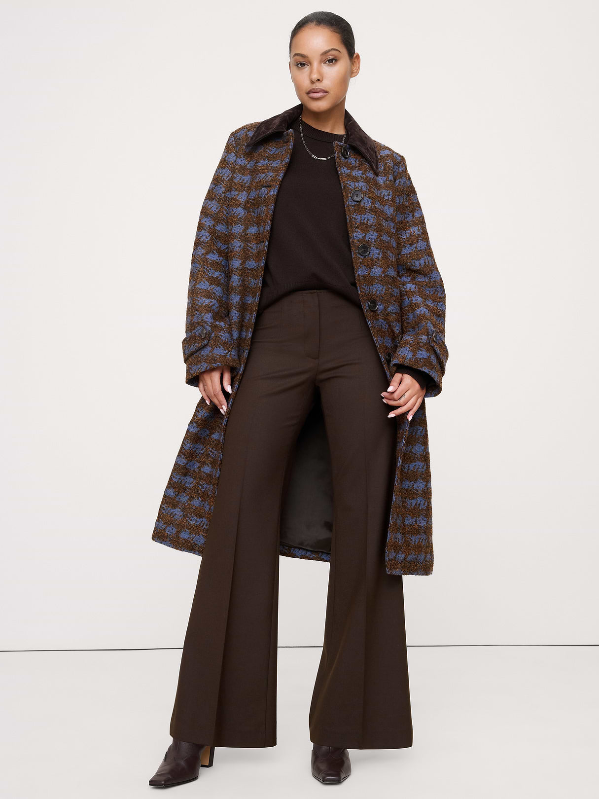 Mid-Rise Flare Stretch Wool-Blend Pant - Double Chocolate Brown