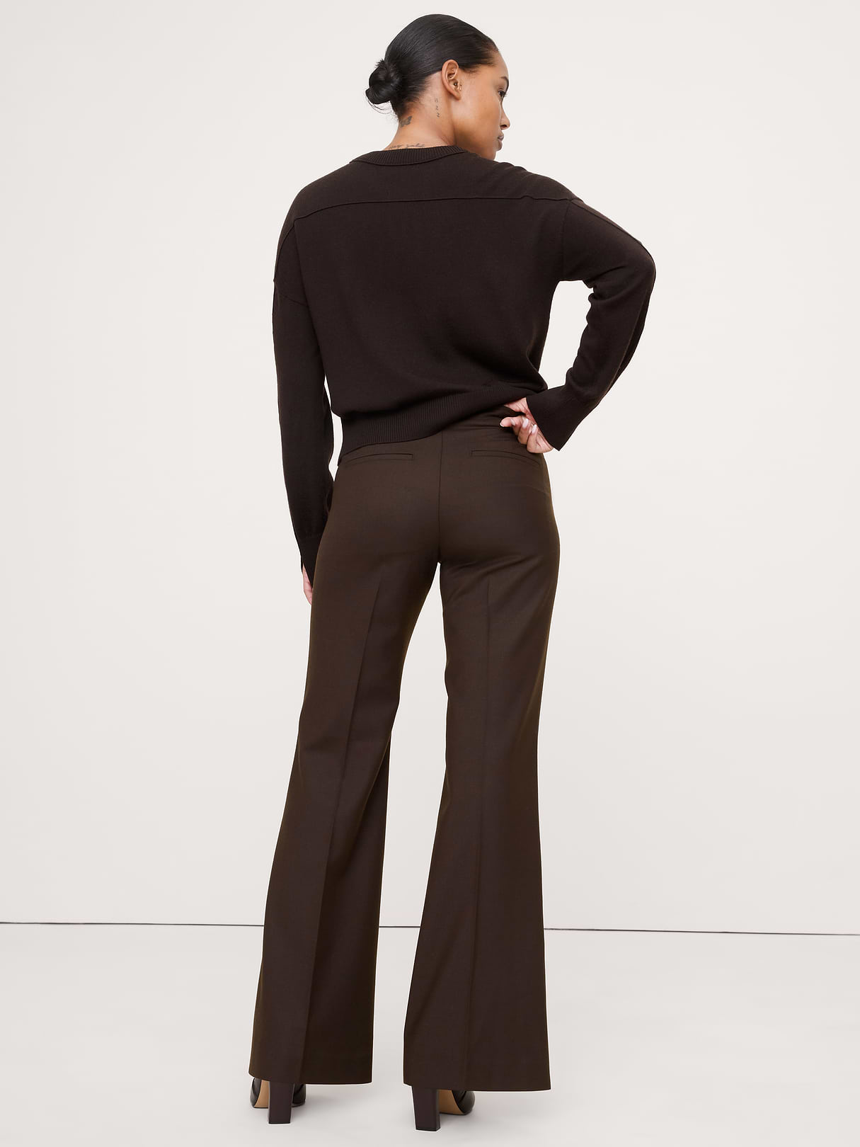 Mid-Rise Flare Stretch Wool-Blend Pant - Double Chocolate Brown