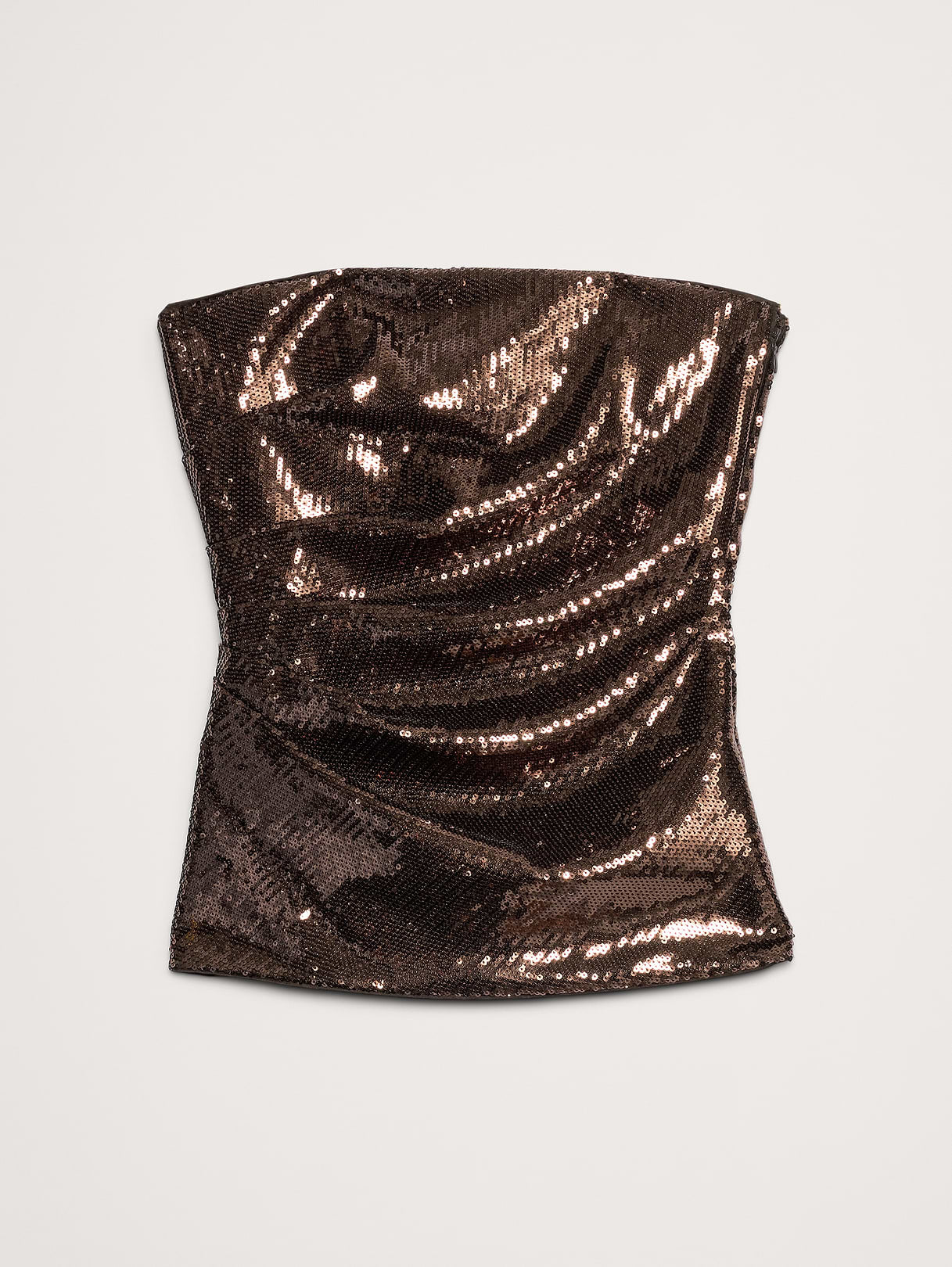 Sequin Ruched Strapless Top - Double Chocolate Brown
