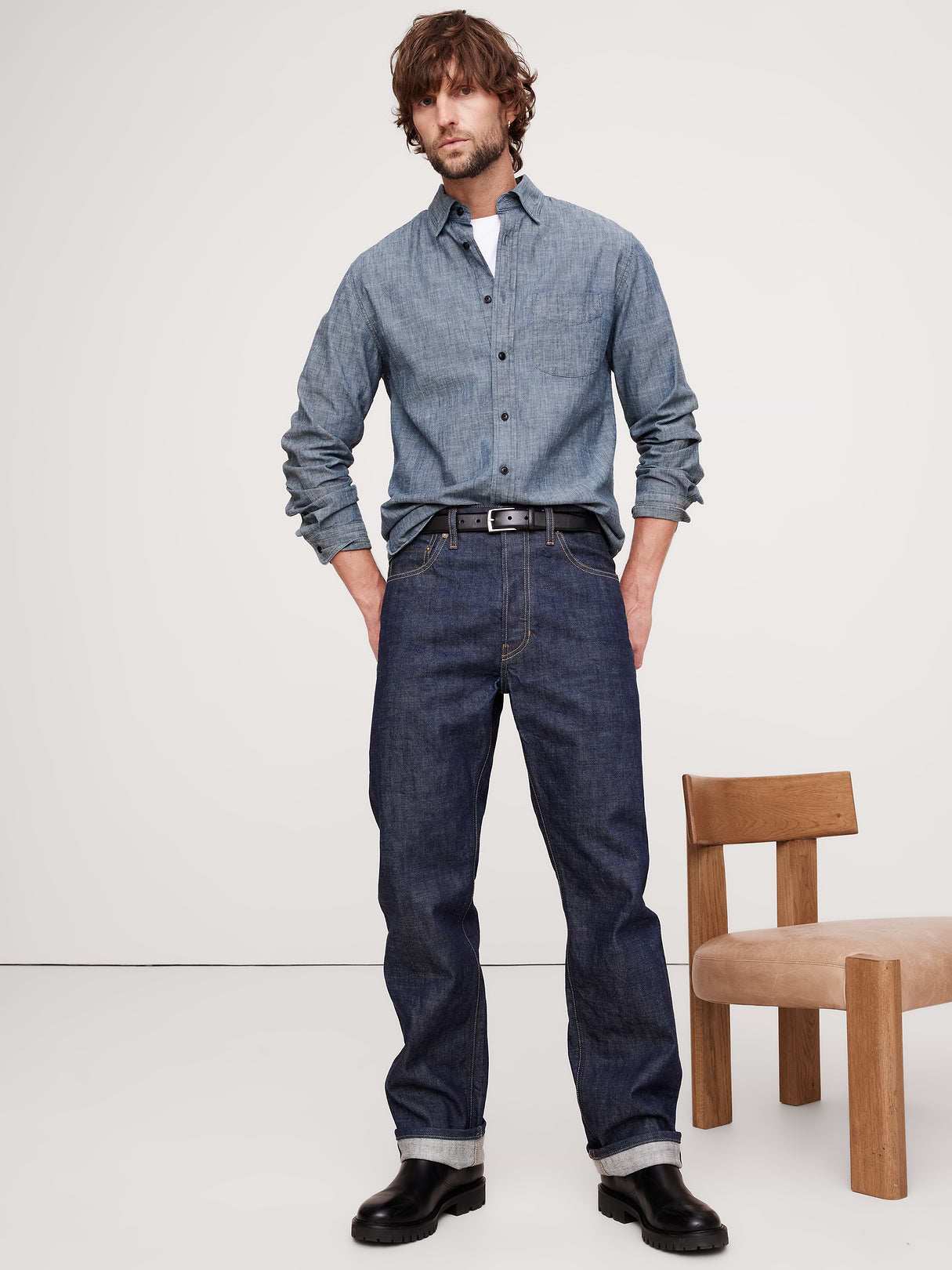 Standard-Fit Chambray Shirt - Medium Blue