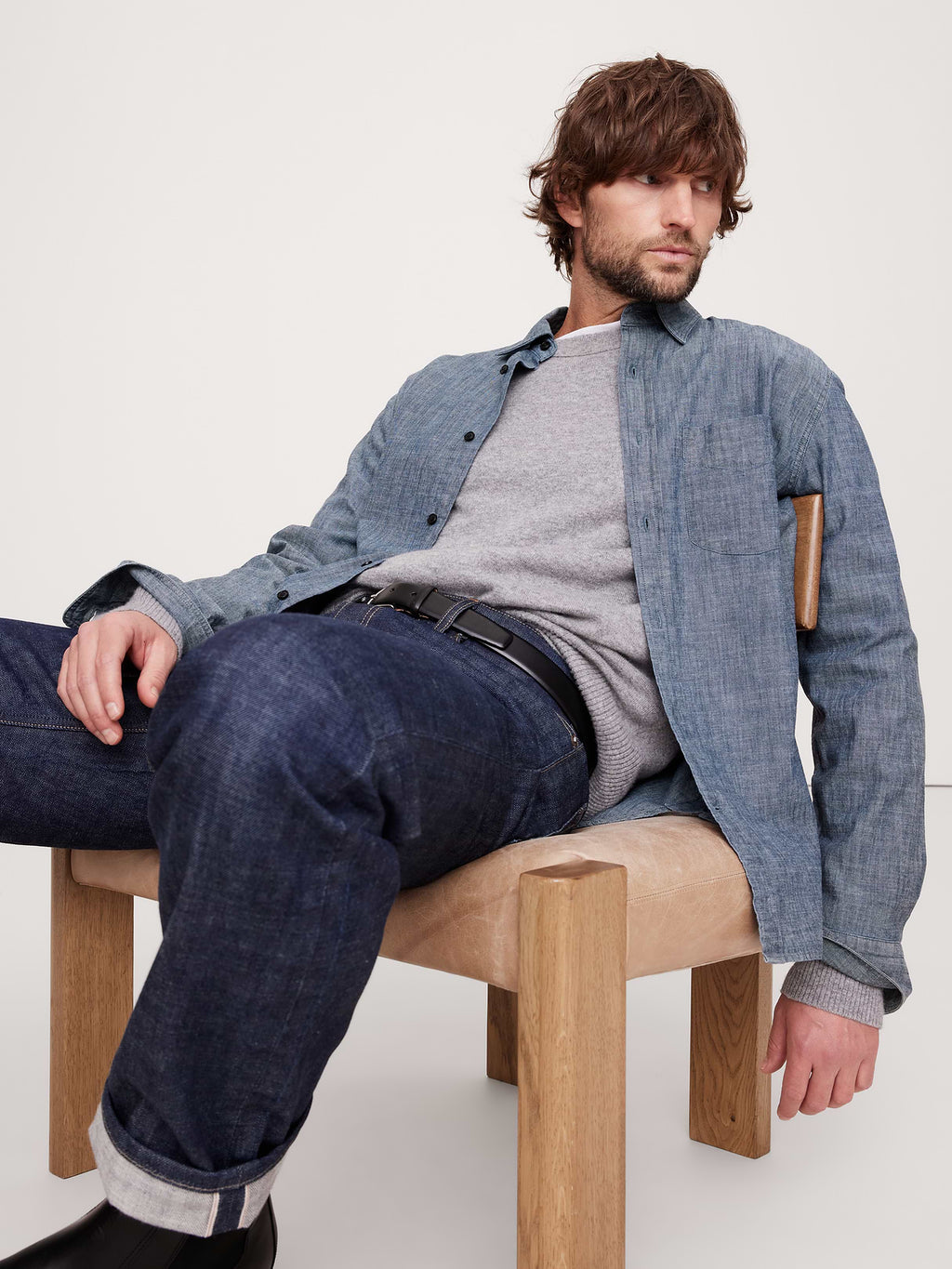 Standard-Fit Chambray Shirt - Medium Blue