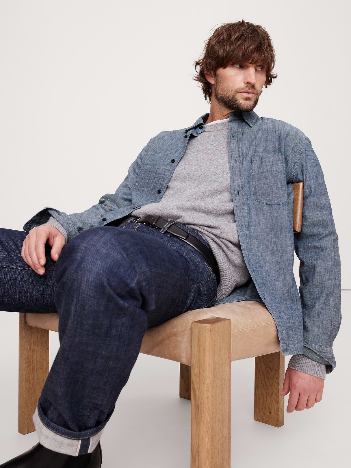 Standard-Fit Chambray Shirt - Medium Blue