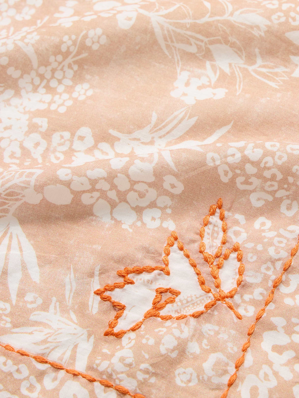 Embroidered Cotton Scarf by Vismaya - Light Brown