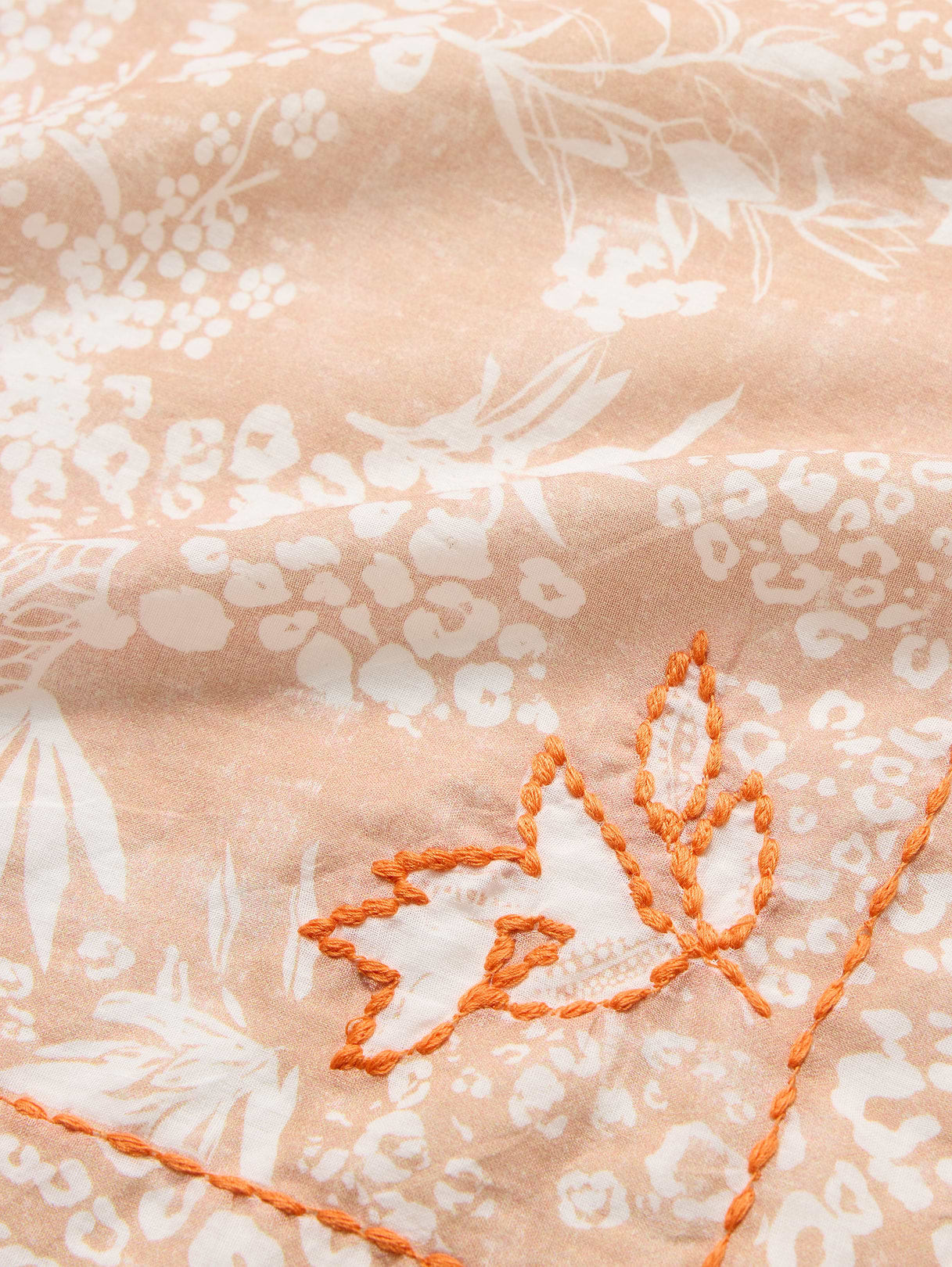 Embroidered Cotton Scarf by Vismaya - Light Brown