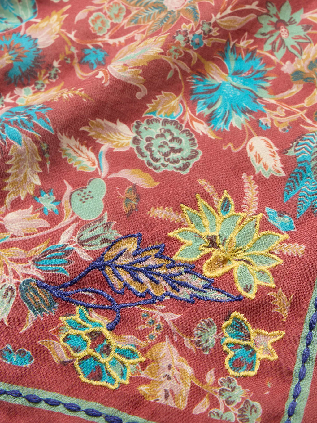 Embroidered Cotton Scarf by Vismaya - Terracotta