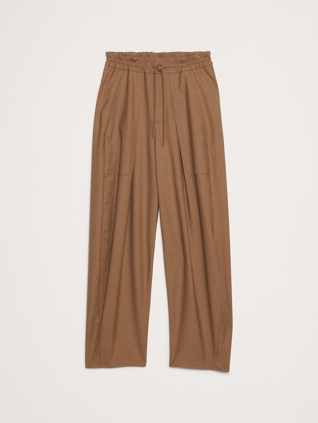 High-Rise Pleated Barrel Flannel Pull-On Pant - Vicuna Brown
