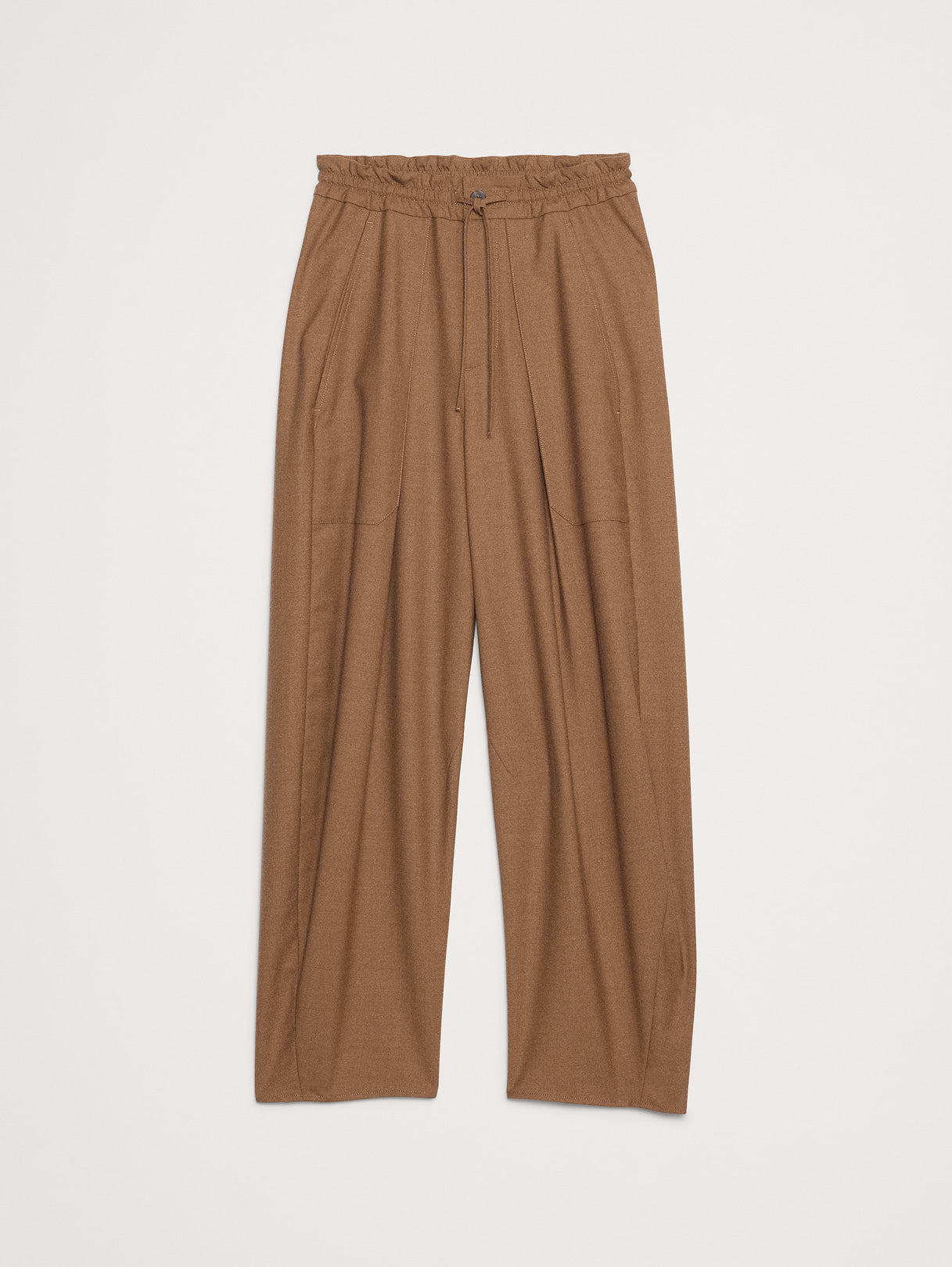High-Rise Pleated Barrel Flannel Pull-On Pant - Vicuna Brown