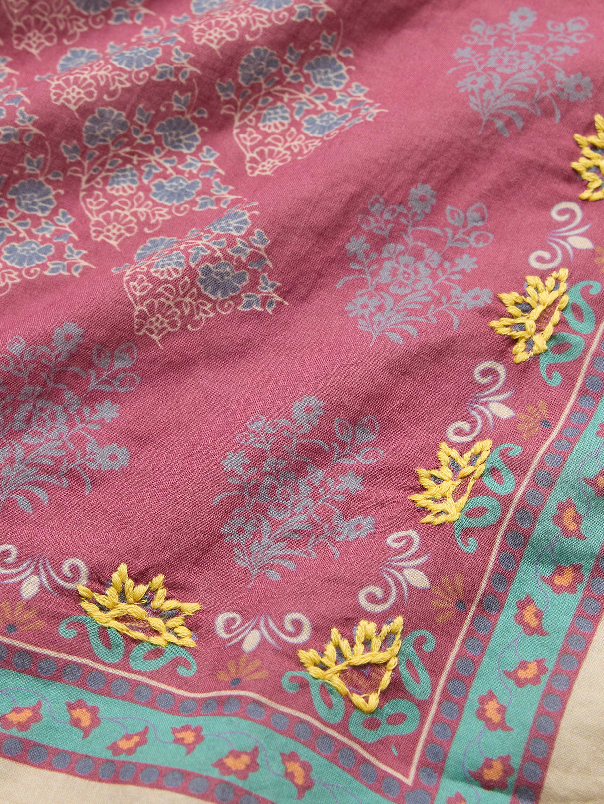 Embroidered Cotton Scarf by Vismaya - Burgundy Red