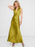 Stretch-Satin Cross-Back Maxi Dress - Gilded Green