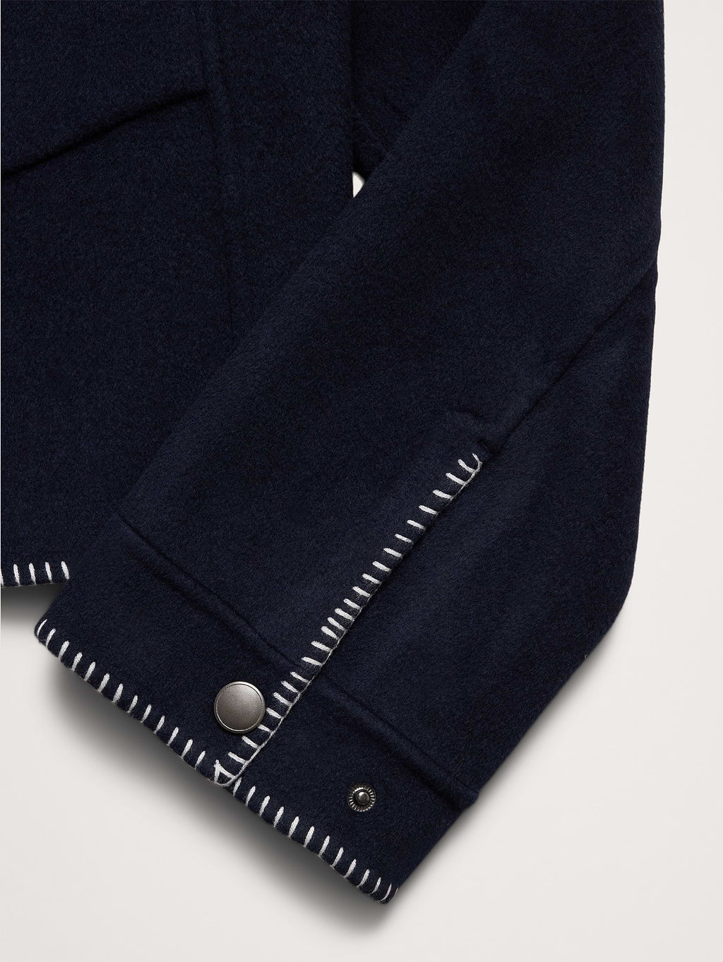 Double-Faced Short Jacket with Blanket Stitch - Navy Blue