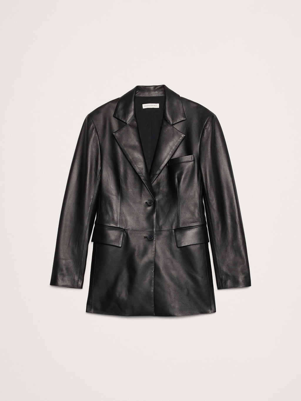 Fitted Leather Blazer - Black