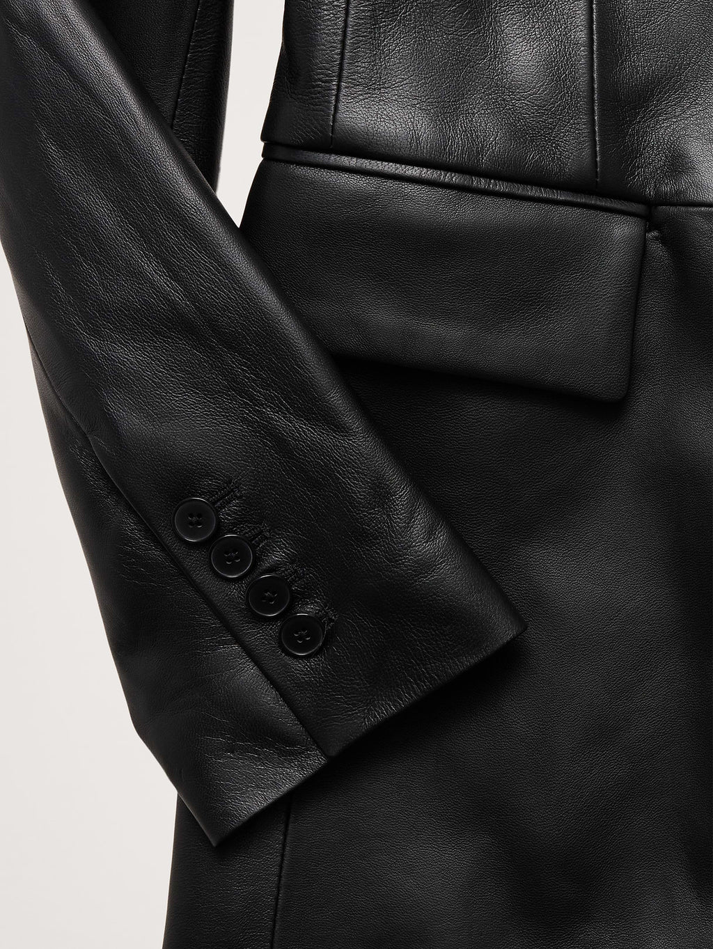 Fitted Leather Blazer - Black