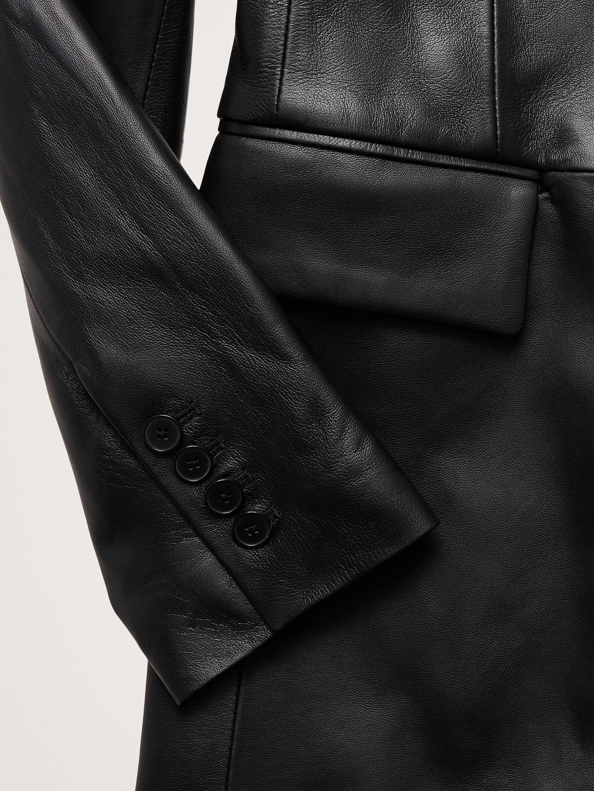 Fitted Leather Blazer - Black