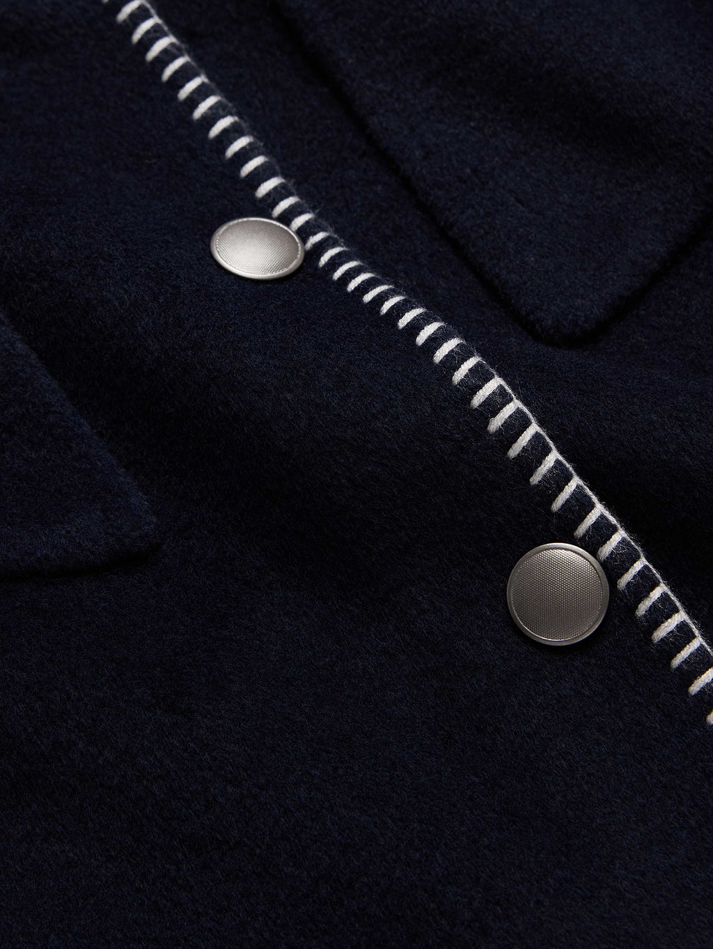 Double-Faced Short Jacket with Blanket Stitch - Navy Blue