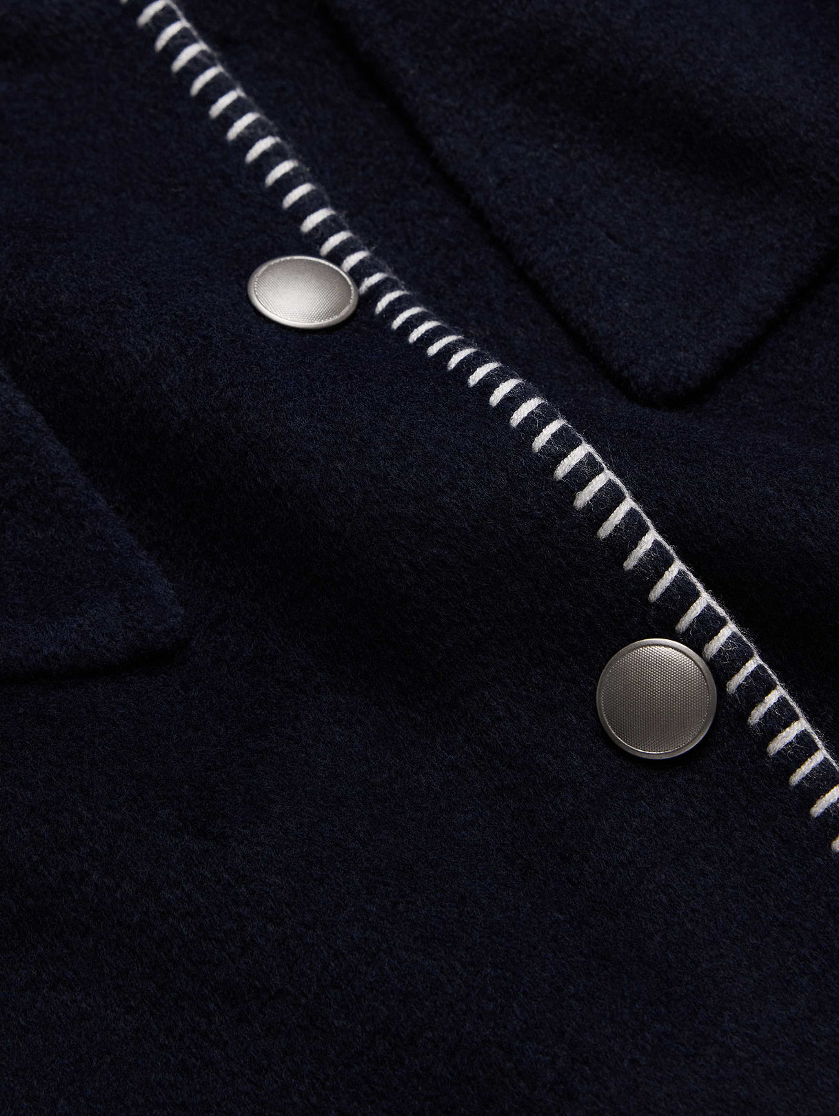 Double-Faced Short Jacket with Blanket Stitch - Navy Blue