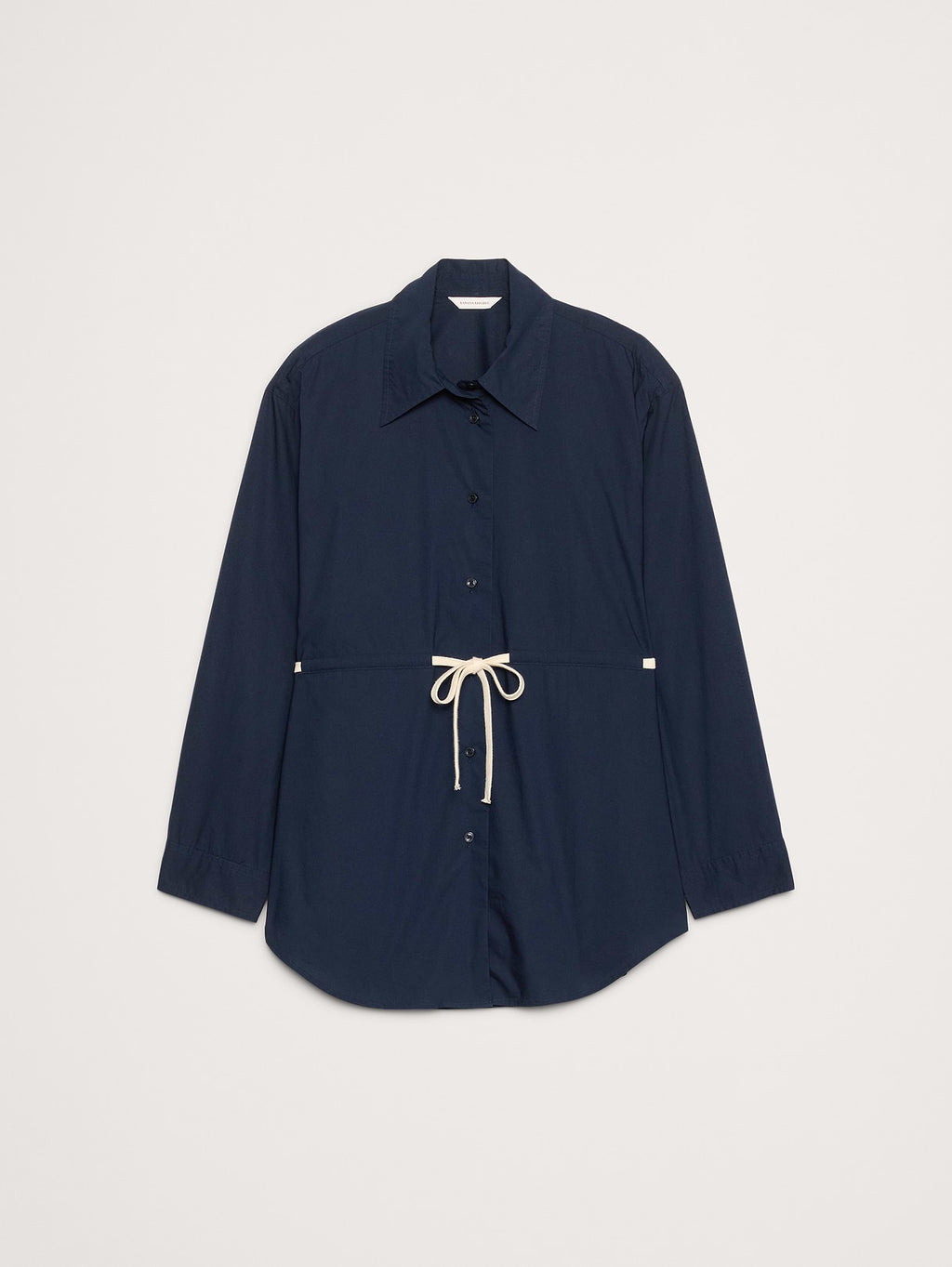 Cotton Poplin Drawstring-Waist Tunic - Navy Blue