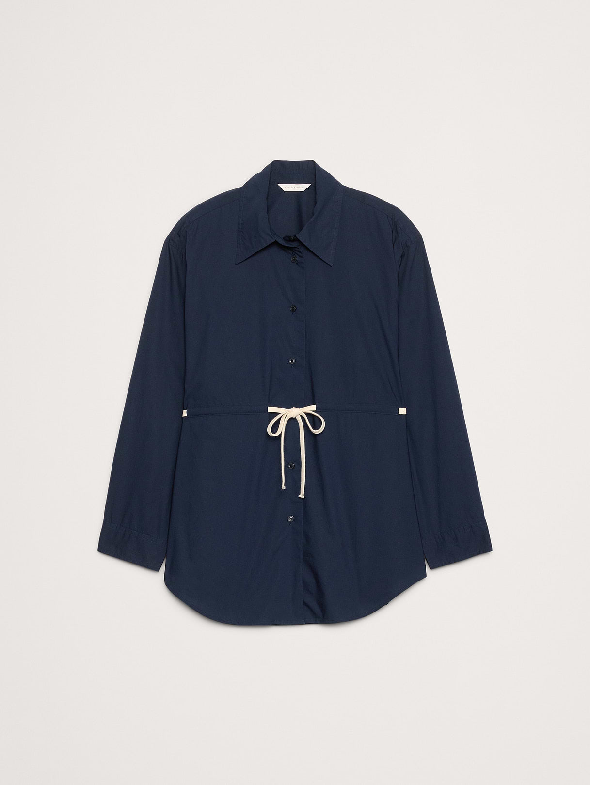 Cotton Poplin Drawstring-Waist Tunic - Navy Blue