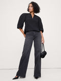 Taffeta Volume-Sleeve Top - Black