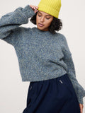Wool-Alpaca Blend Balloon-Sleeve Sweater - Navy Blue Mix