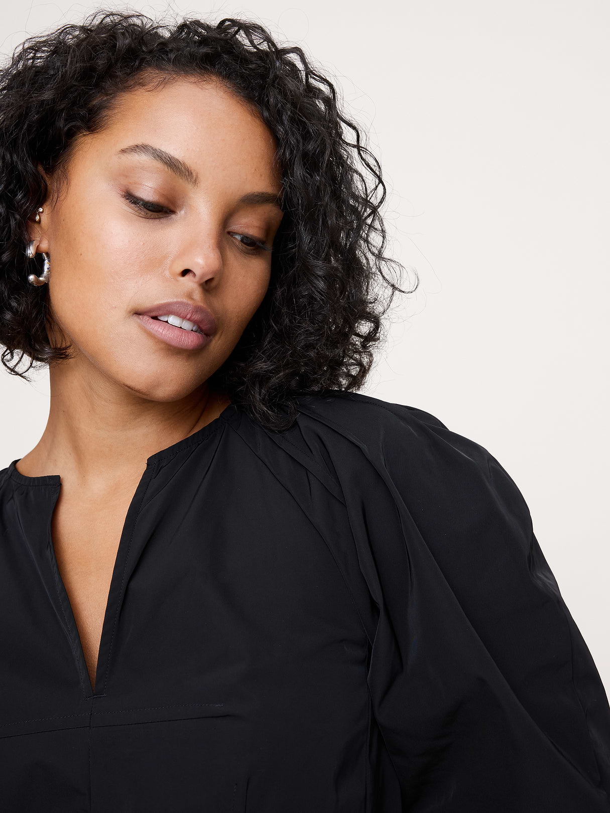 Taffeta Volume-Sleeve Top - Black