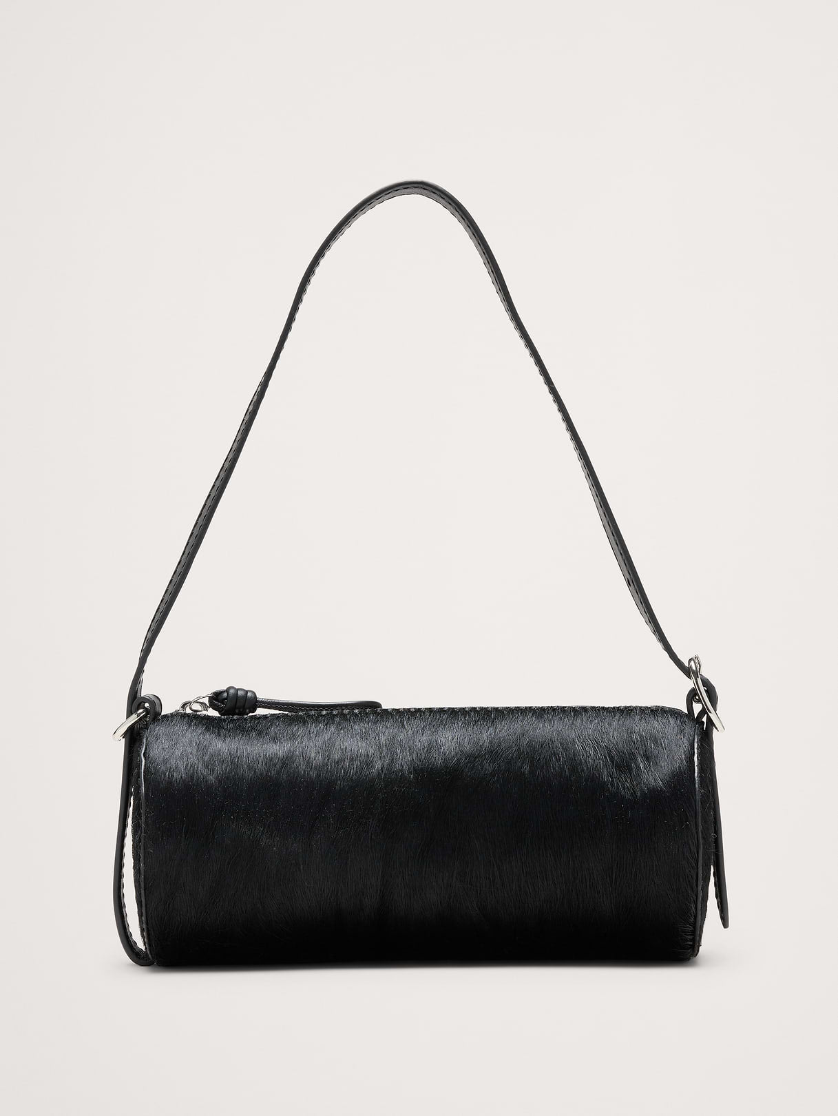 Leather Barrel Bag - Black Haircalf Leather