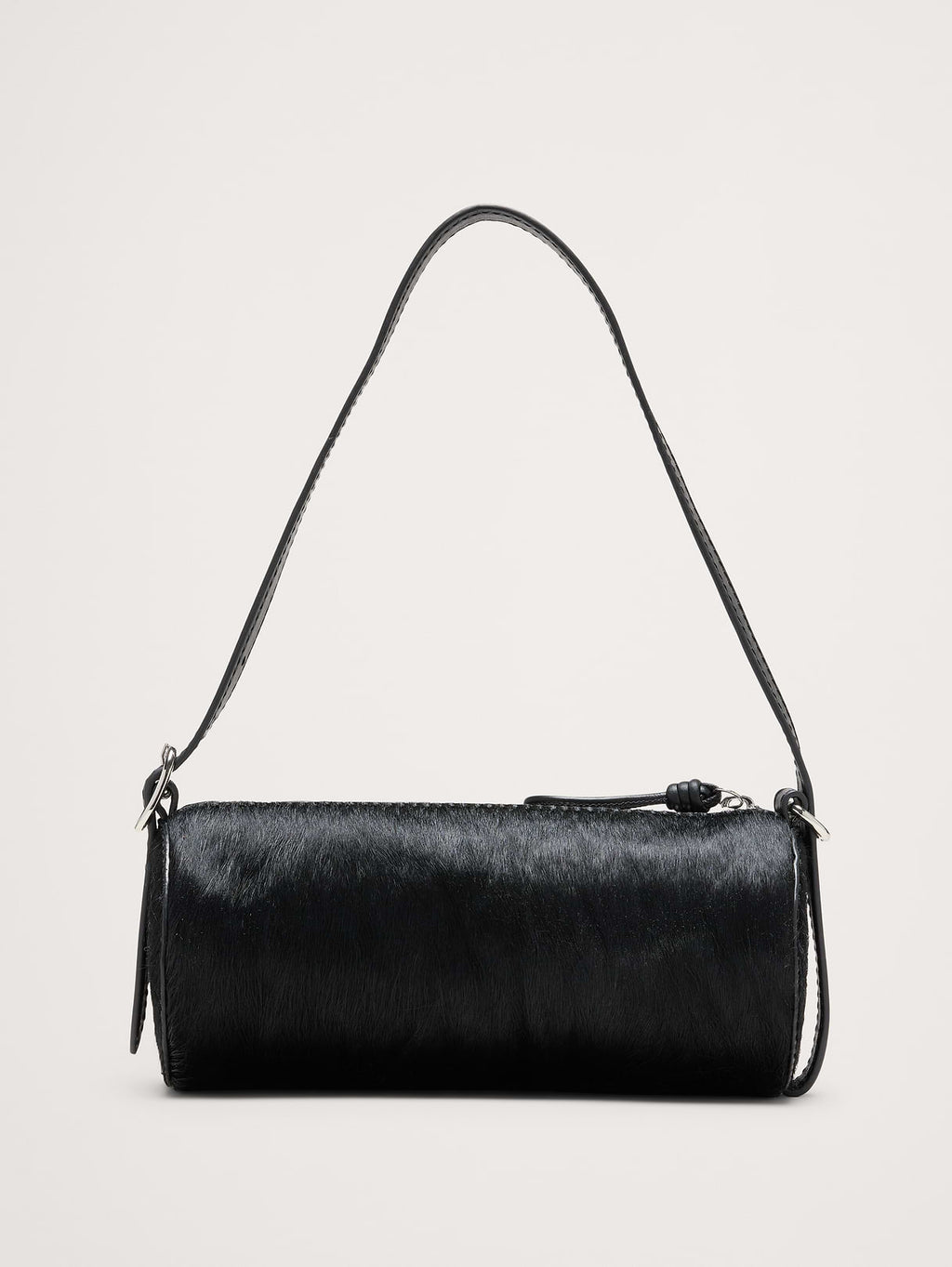 Leather Barrel Bag - Black Haircalf Leather