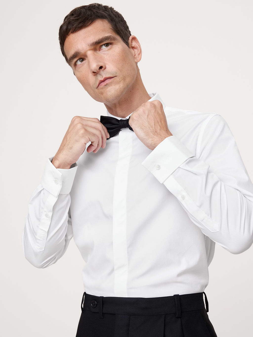 Slim-Fit Cotton Poplin Tuxedo Shirt with Cutaway Collar - White