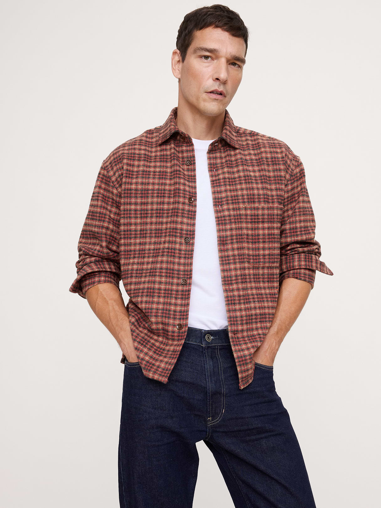 Relaxed-Fit Flannel Overshirt - Red Plaid