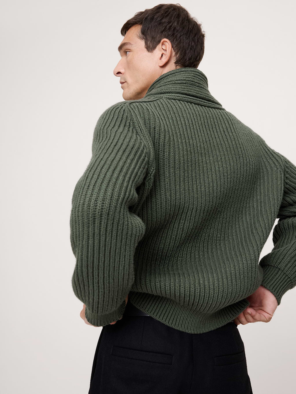 Ribbed Shawl-Collar Sweater - Yosemite Green