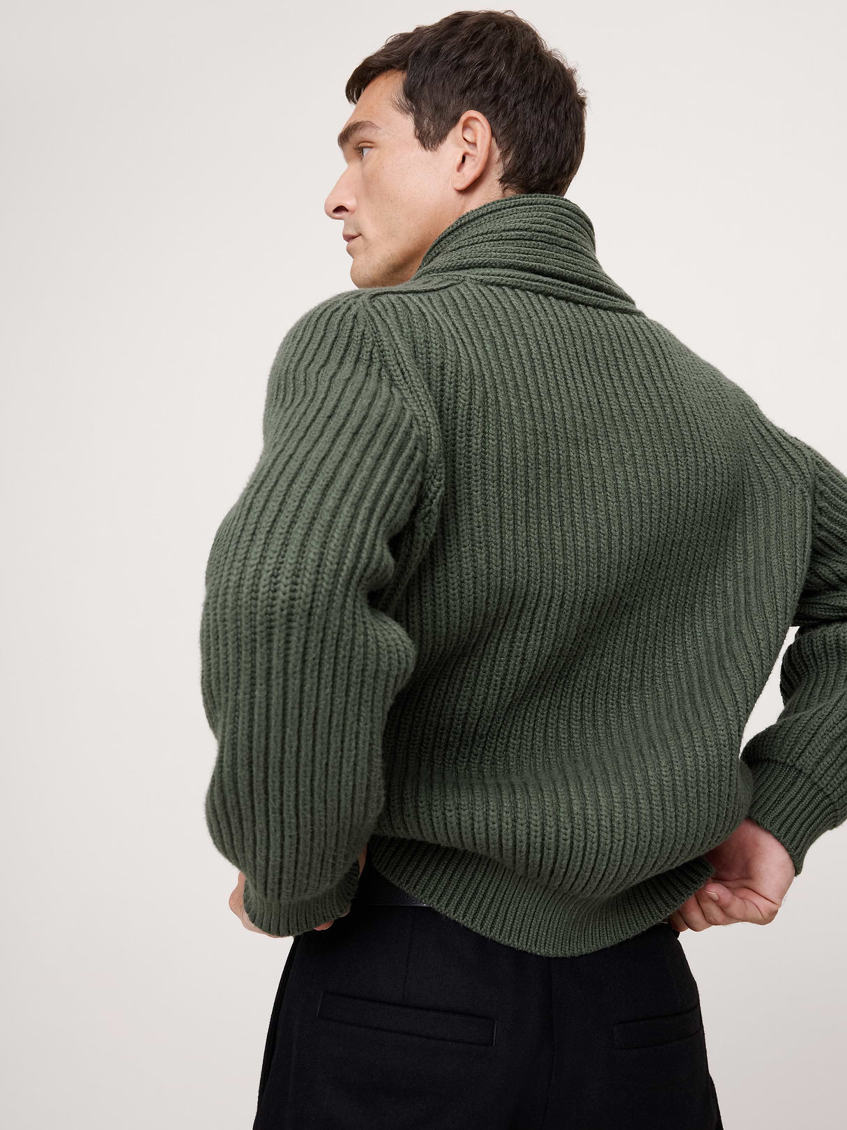 Ribbed Shawl-Collar Sweater - Yosemite Green