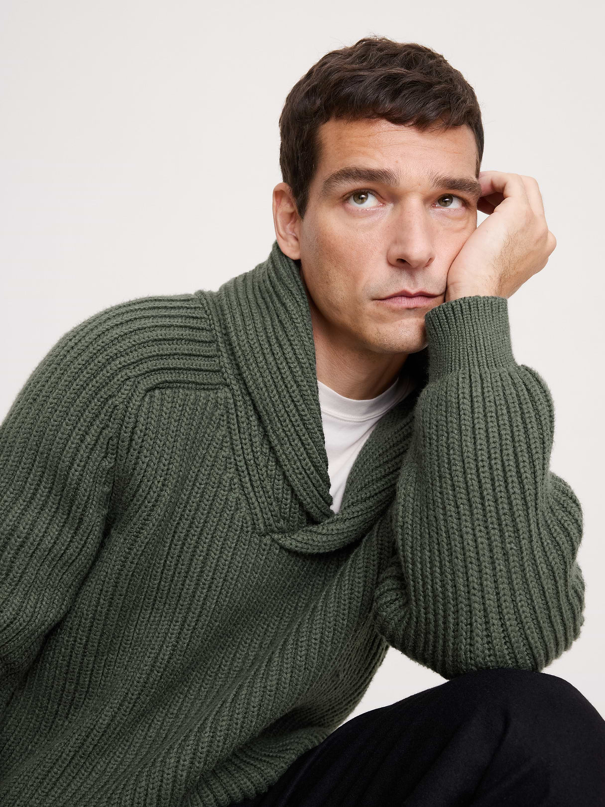 Ribbed Shawl-Collar Sweater - Yosemite Green