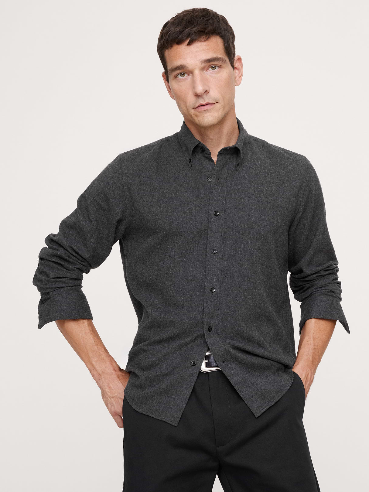 Standard-Fit Lightweight Flannel Shirt - Charcoal Gray