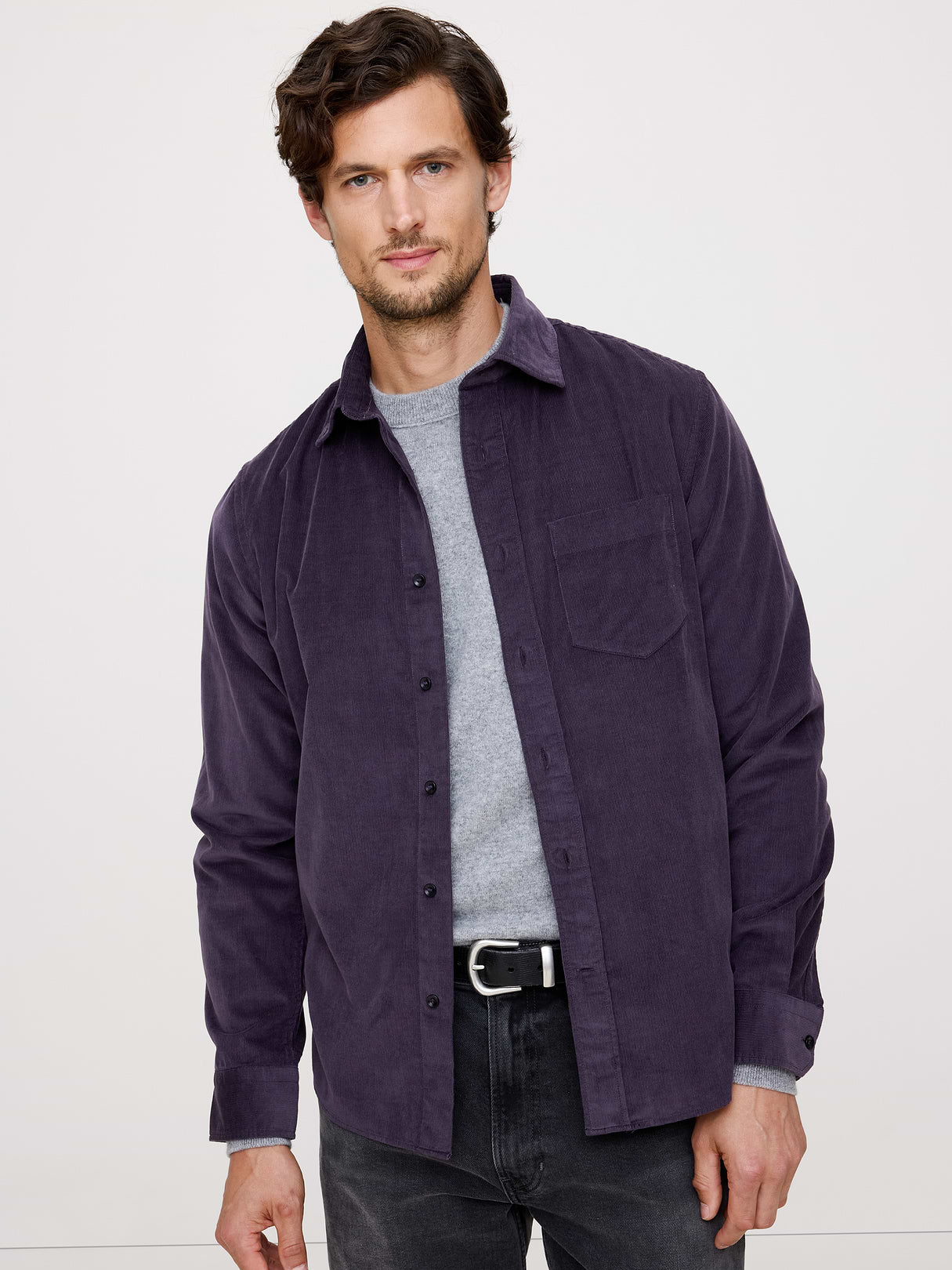 Standard-Fit Lightweight Corduroy Shirt - Purple