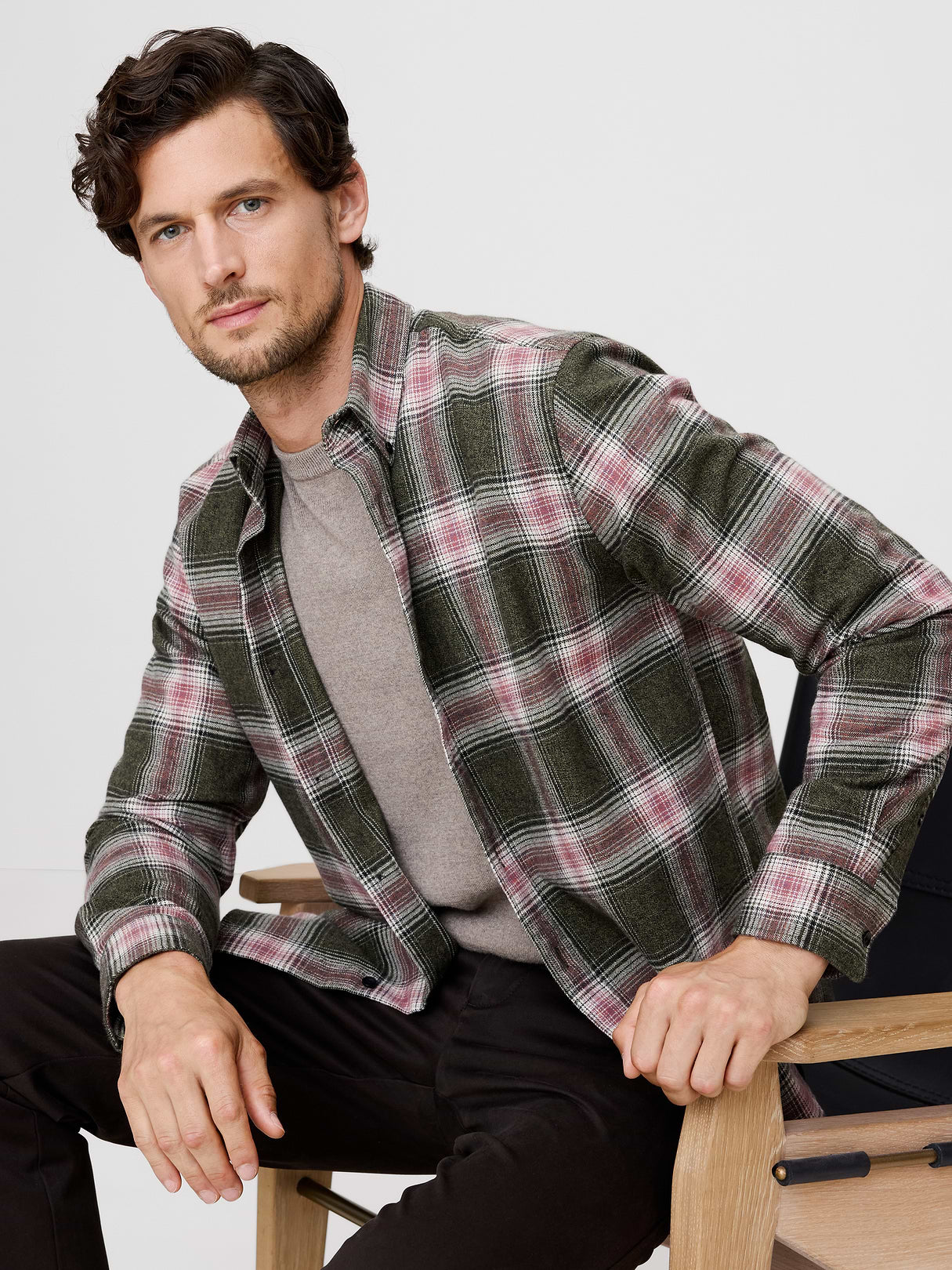 Standard-Fit Lightweight Flannel Shirt - Pink Plaid