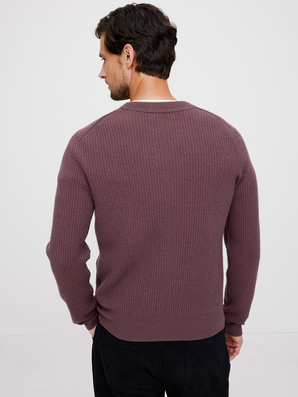 Italian Merino-Cashmere Waffle-Knit Sweater - Mauve
