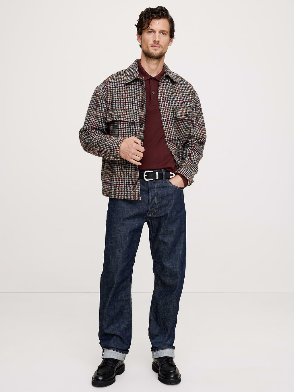 Luxury-Touch Long-Sleeve Polo - Redwood Burgundy