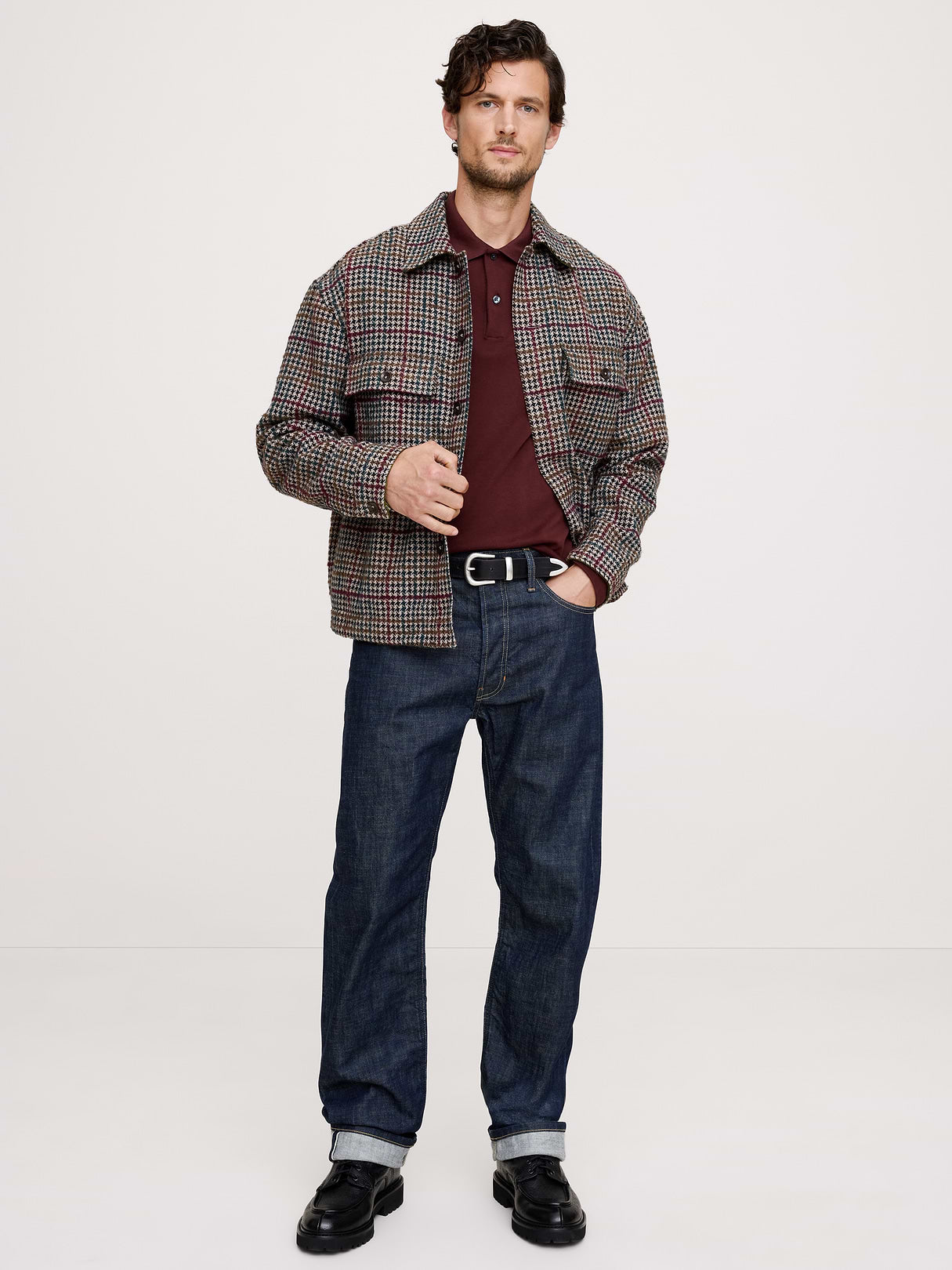 Luxury-Touch Long-Sleeve Polo - Redwood Burgundy