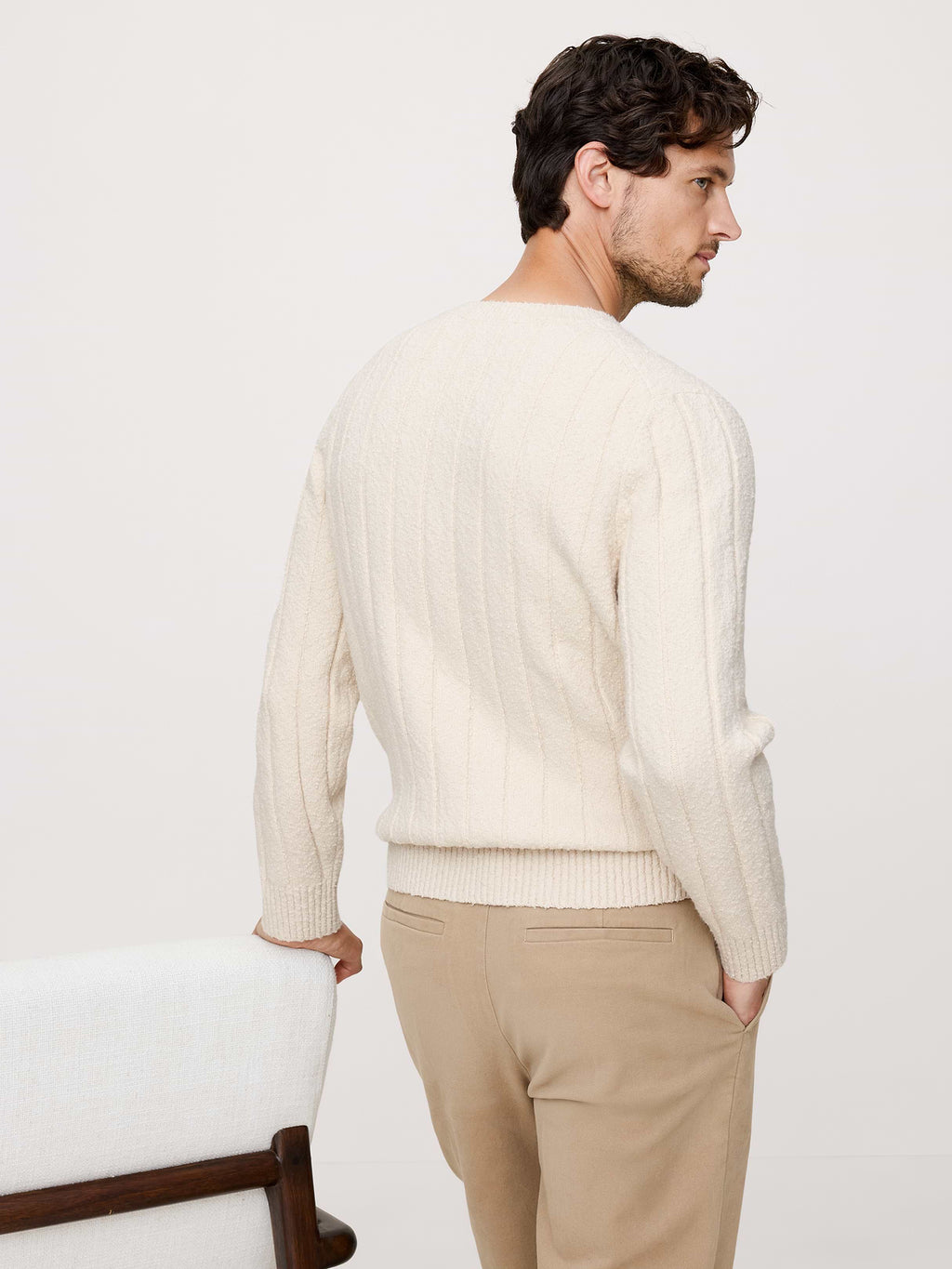 Bouclé Ribbed Crew-Neck Sweater - Cream White