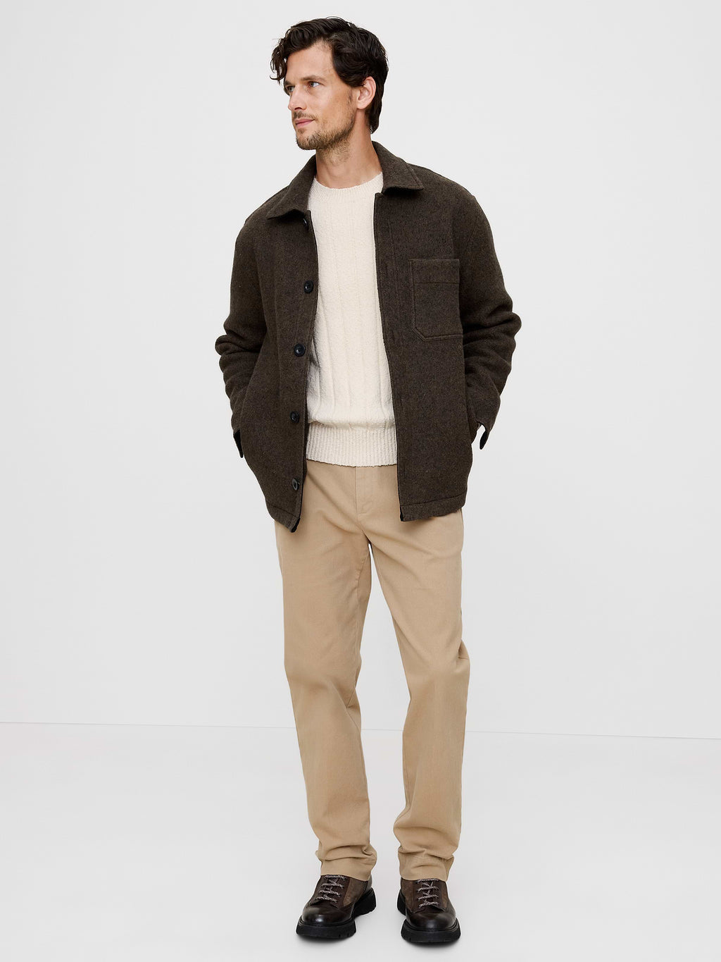 Bouclé Ribbed Crew-Neck Sweater - Cream White
