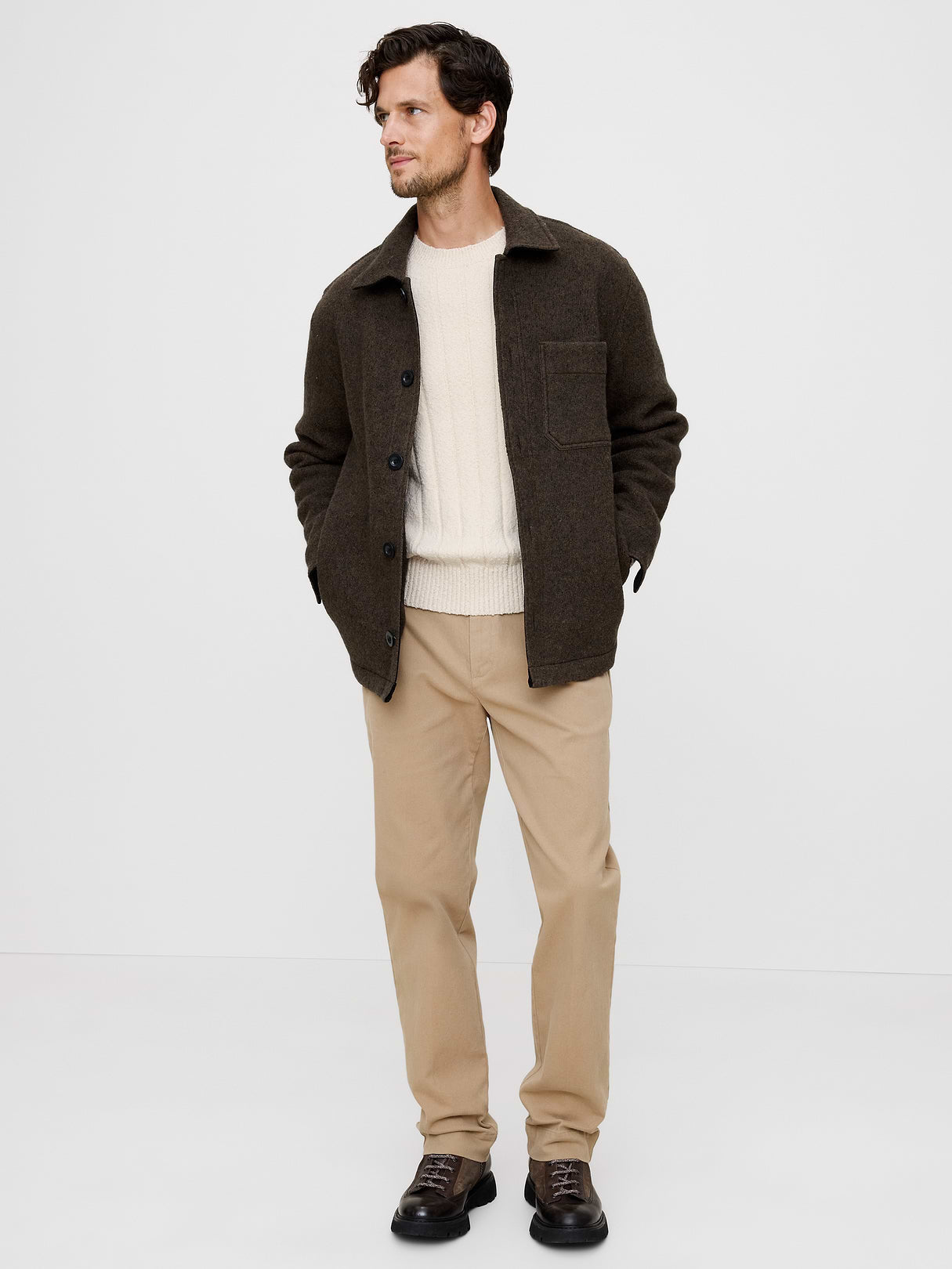Bouclé Ribbed Crew-Neck Sweater - Cream White