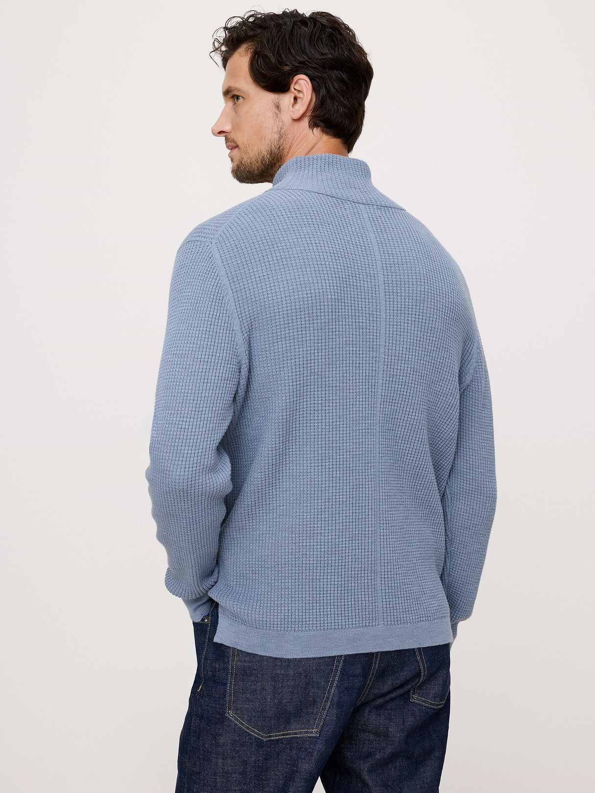 Cotton Thermal-Knit Turtleneck Sweater - Frozen Loch Blue