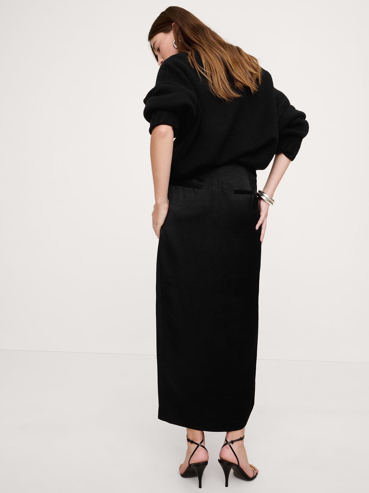 Ponte & Sequin Wrap Skirt - Black