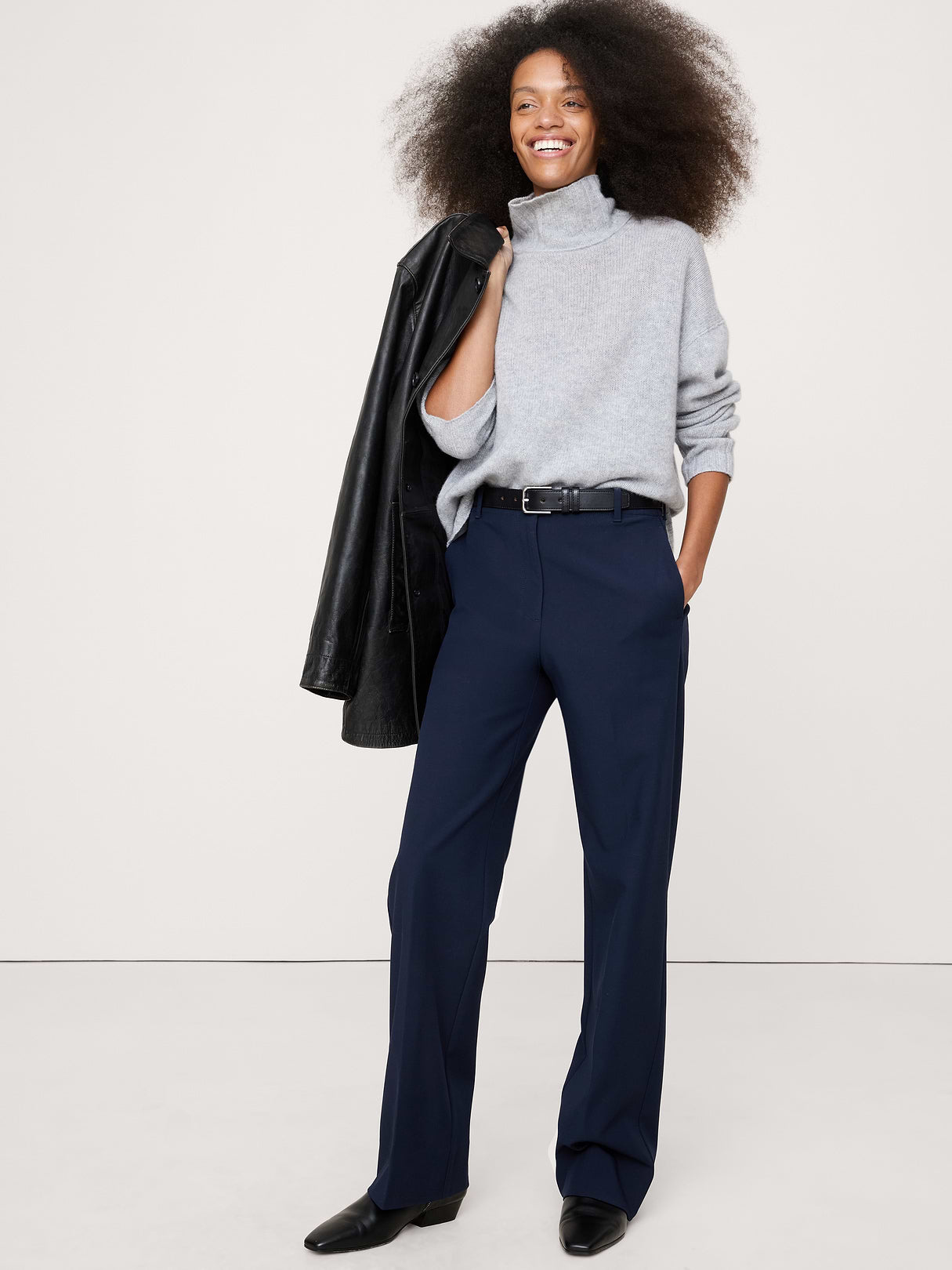 Ultra High-Rise Modern Straight City Stretch Pant - Navy Blue