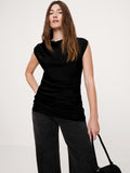 Hammered Satin Draped Top - Black