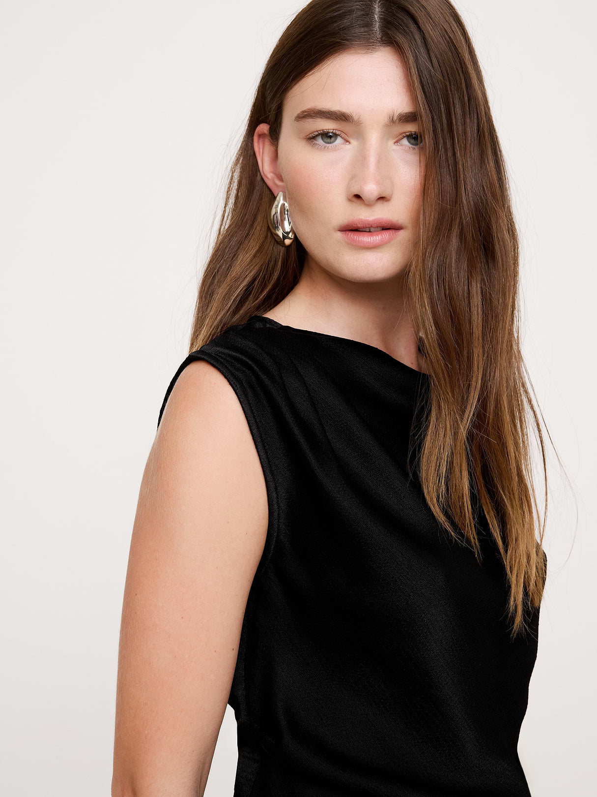 Hammered Satin Draped Top - Black