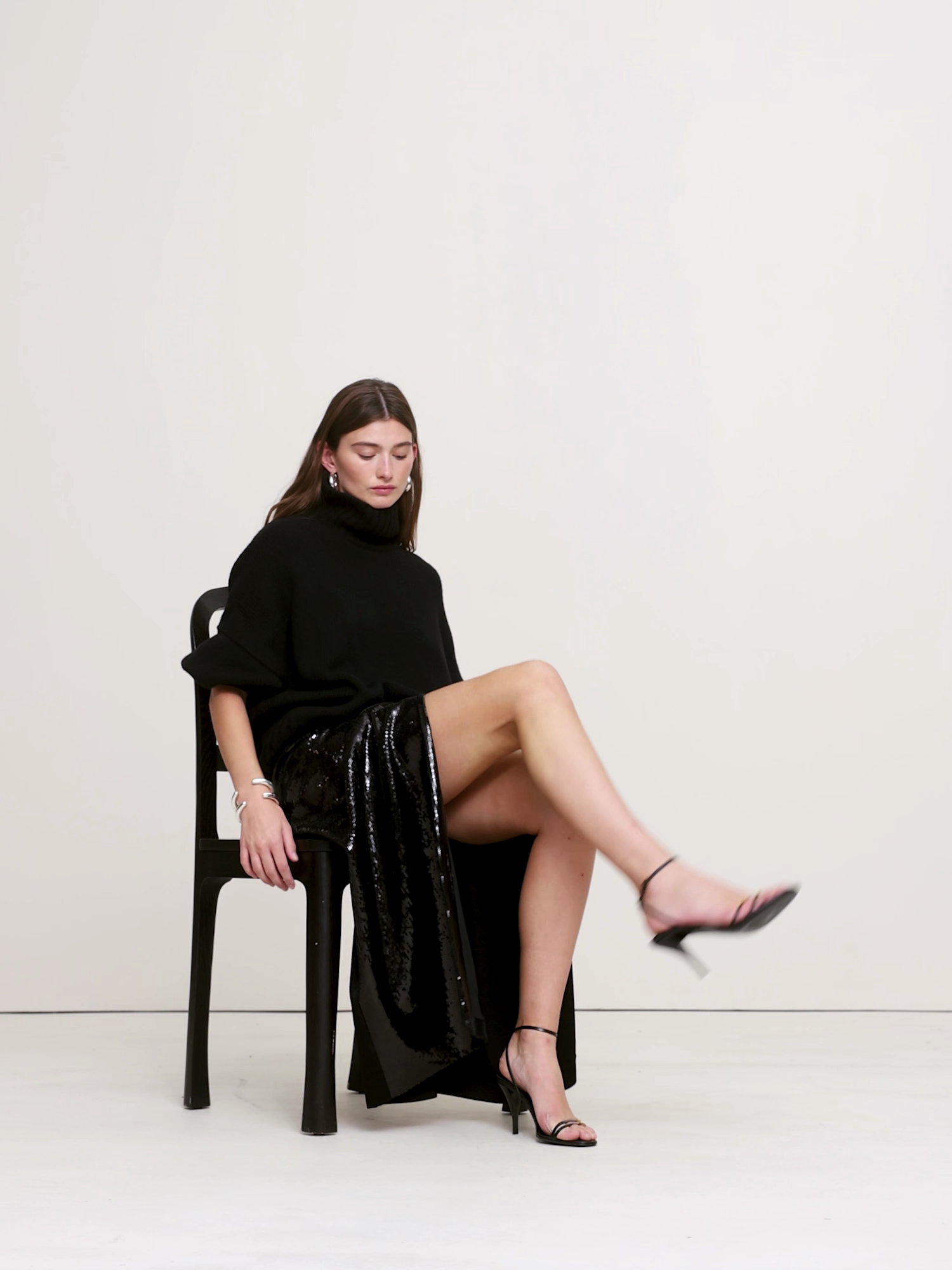 Ponte & Sequin Wrap Skirt - Black