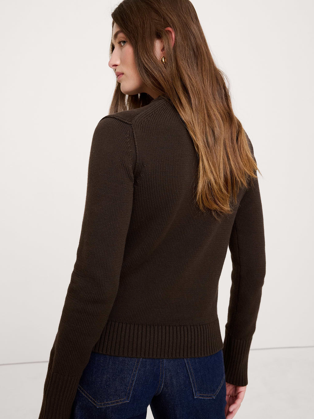 Cotton-Silk Crew-Neck Sweater - Double Chocolate Brown